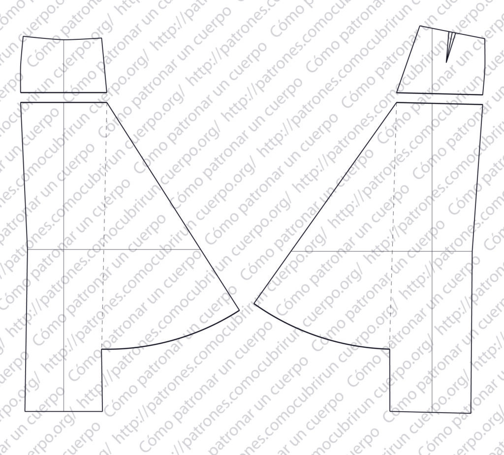 Patrón del pantalón-sarruel recortado por la línea de cadera para separar la parte superior y la inferior del modelo