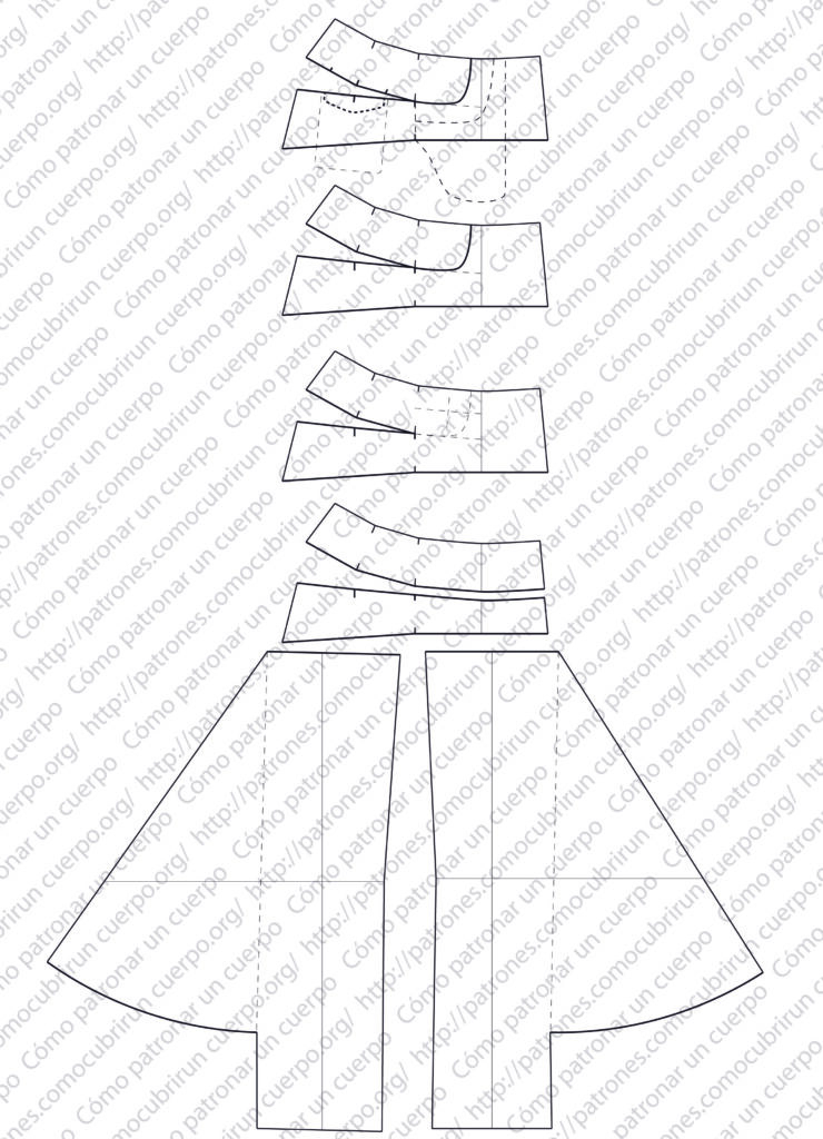 Piezas y desarrollo técnico de la bragueta abotonada para el pantalón-sarruel de ocho cinturones