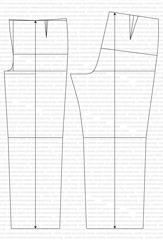 Patrón técnico completo del pantalón para conformación robusta, con vista delantera y trasera finalizadas
