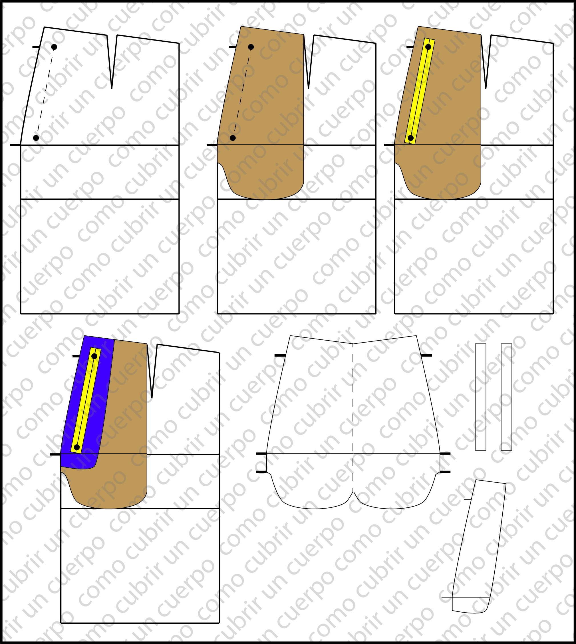 Patronaje del bolsillo lateral con vivos y fondo de bolsillo en el delantero