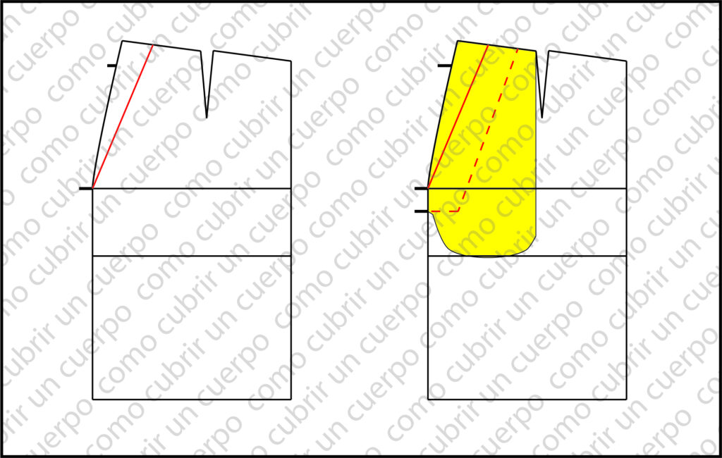 Patronaje del bolsillo revólver con hendidura en el delantero y fondo de bolsillo