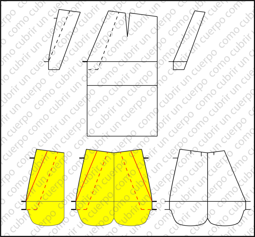 Detalle del fondo de bolsillo revólver con prolongación de la tela principal