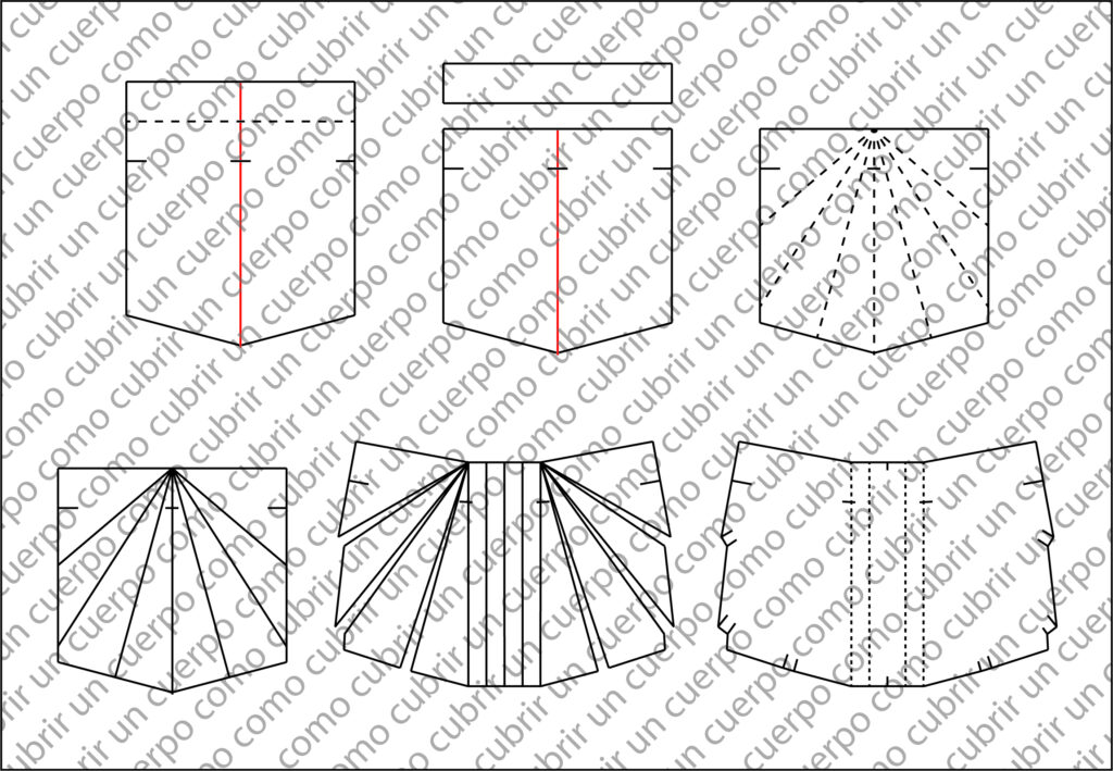 Bolsillo de parche con pliegues triangulares y tablilla de pliegues ciegos