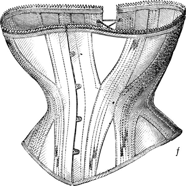 Corsé bañera acortado del siglo XIX con pecho bajo, Harper’s Bazar 1869