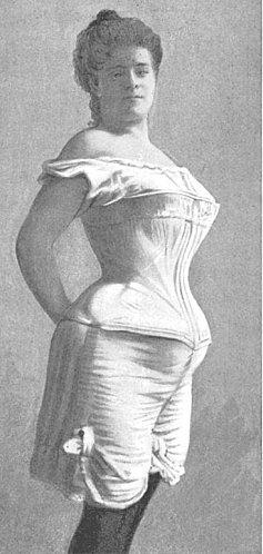 Corsé sablier del siglo XIX con silueta reloj de arena y cintura muy marcada