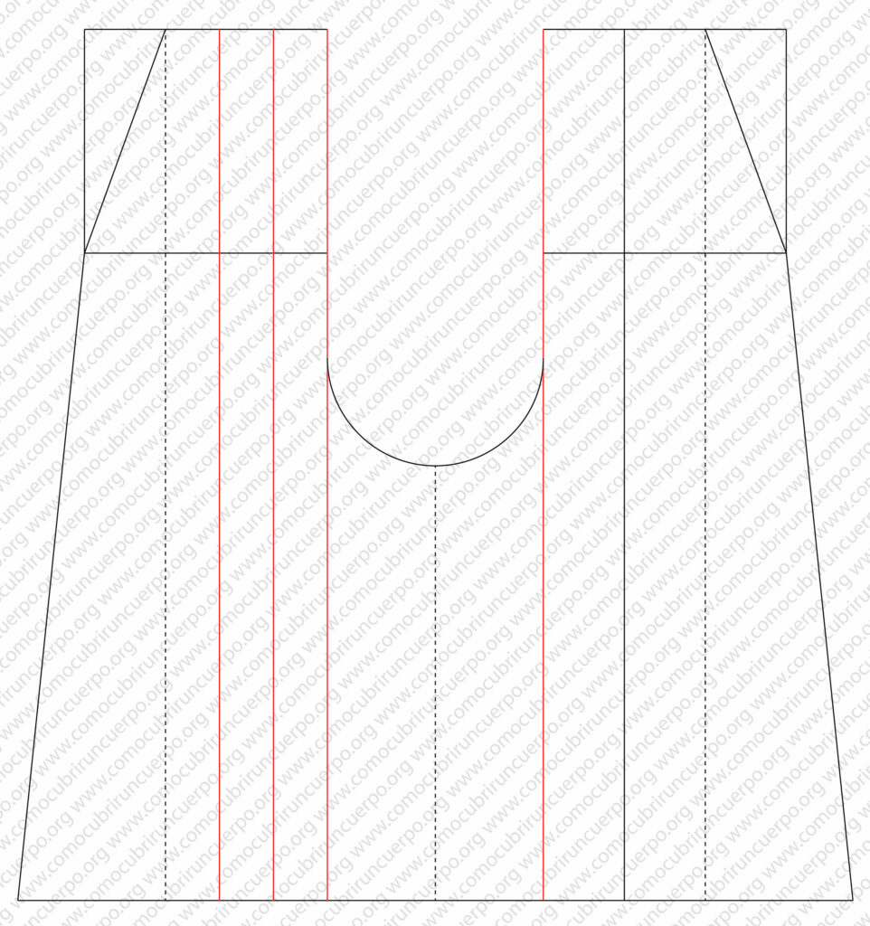 Patrón completo del hakama con líneas de pliegues marcadas