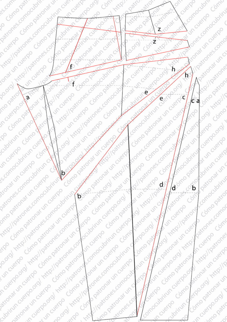 Unión por patronaje de las piezas del pantalón en la costura lateral tras los cortes radiales