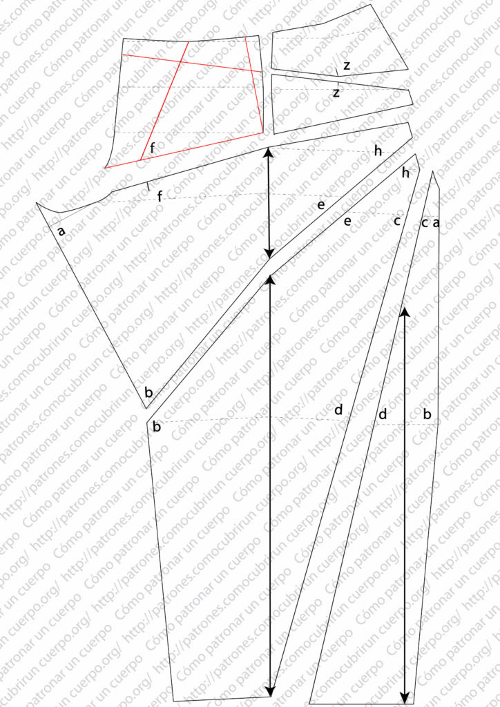 Marcado del derecho hilo en las piezas del pantalón desde la entrepierna hasta el bajo tras los cortes radiales