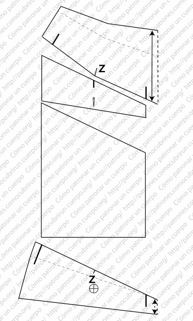 Patronaje del bolsillo con tapeta integrado en el corte del canesú del pantalón