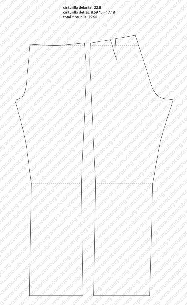 Patrón base del pantalón clásico de caballero talla 40 con delantero y trasero