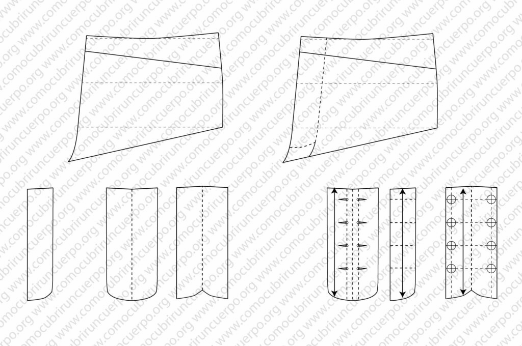 Bragueta de botones en pantalón con piezas de montaje y posición de botones