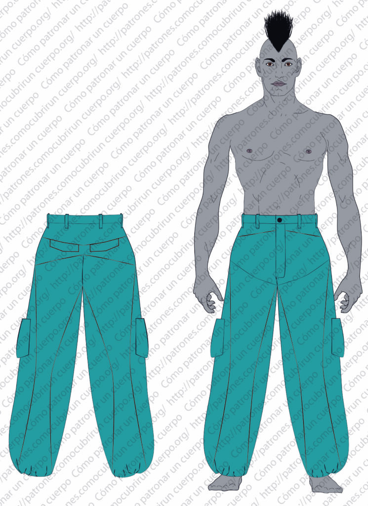 Pantalón tipo Skater abombachado con cortes verticales, canesú doble y bajos ajustables con cordón