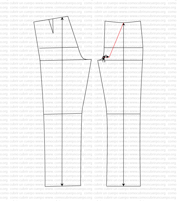 Trazado del corte del pequeño puente sobre el patrón del pantalón tejano