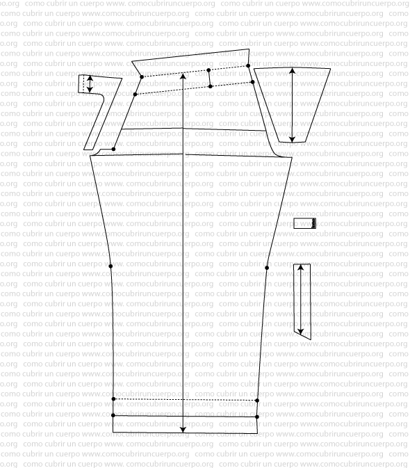 Patrón final del pantalón tejano sin costuras laterales y con bragueta de pequeño puente