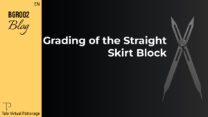 Cover of the post “Grading the Straight Tailored Skirt” with black background and technical compass.