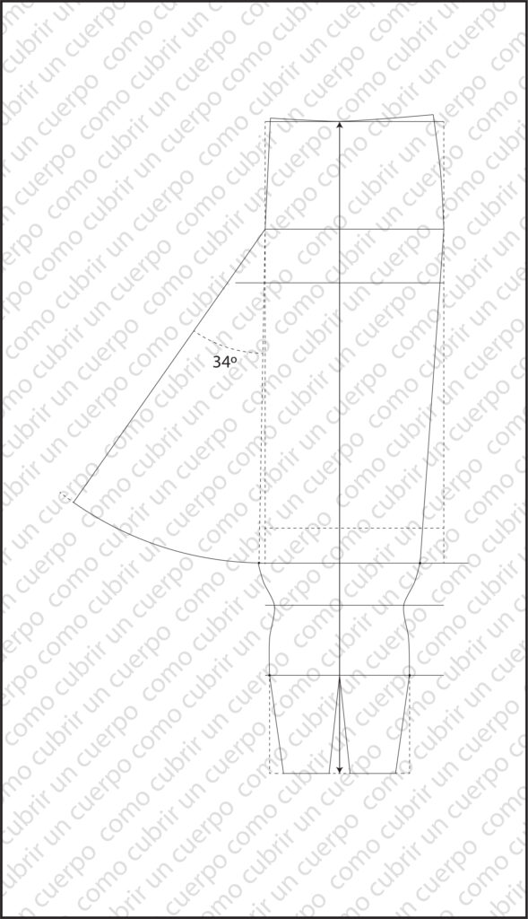 Delantero del pantalón sarruel con arco característico que define la entrepierna baja