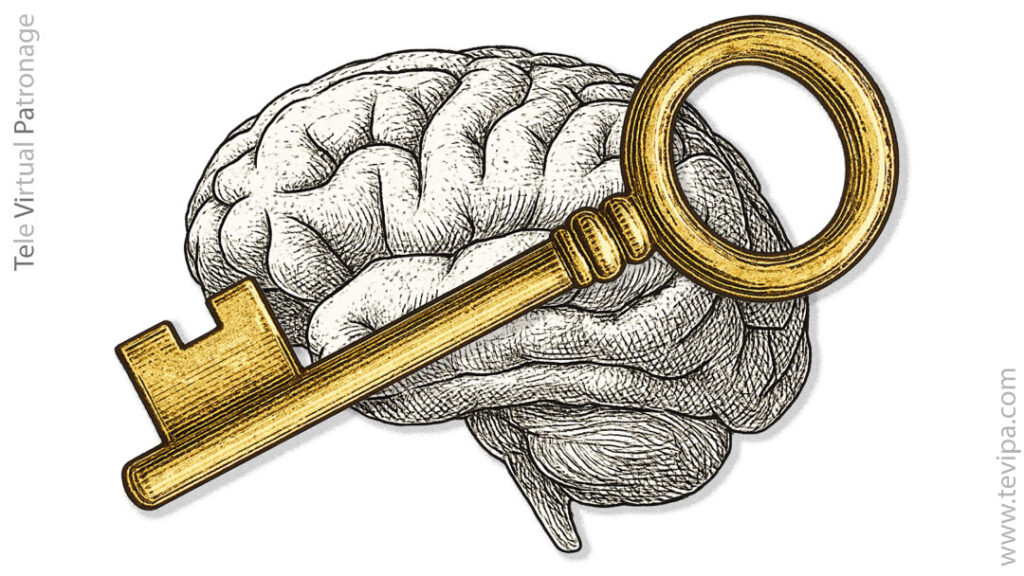 Cerebro con una llave dorada que representa la idea clave para entender la gradación.
