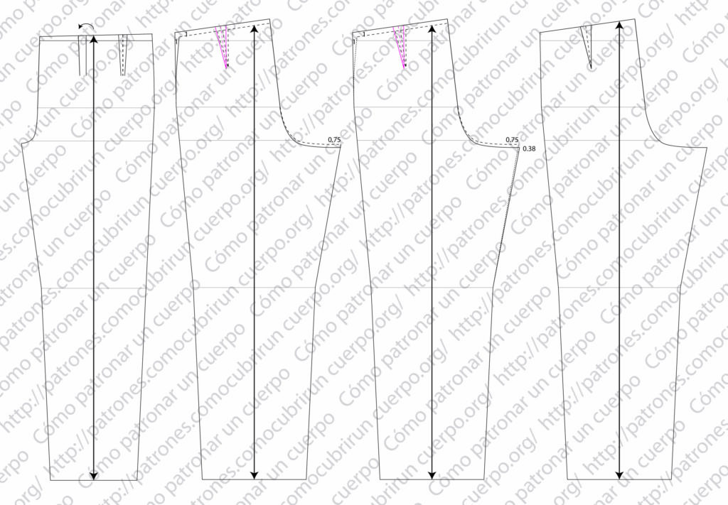 Ajuste de la horquilla y de la parte posterior del pantalón clásico tras la creación de los pliegues delanteros