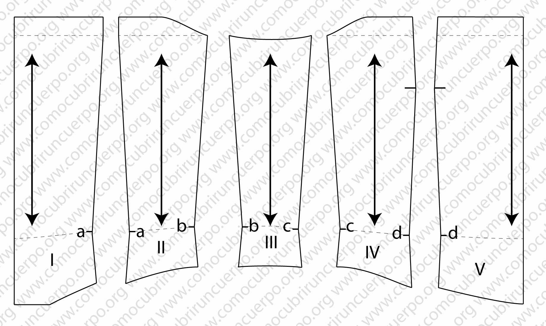 Piezas separadas del patrón del corsé masculino