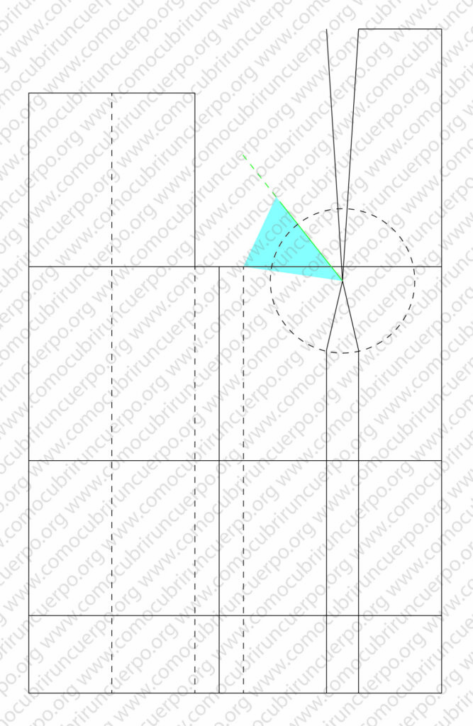 Área de la pinza de pecho a cerrar evidenciada en el patrón del corsé femenino