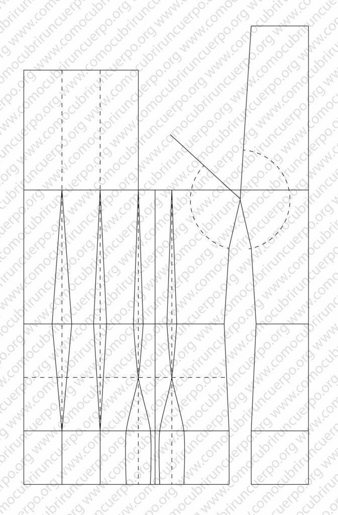 Cruce de las costuras de cadera en el patrón del corsé femenino