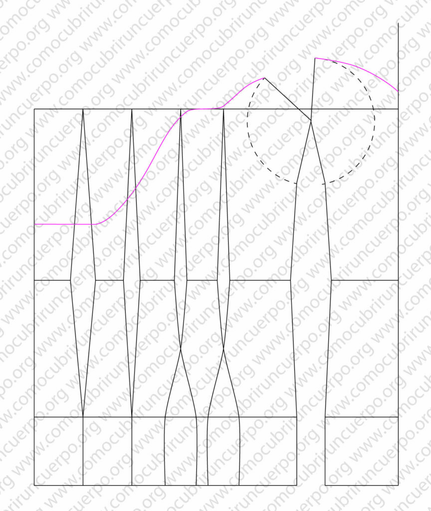 Corte de espalda del corsé femenino terminado a 90 grados para el panel de modestia