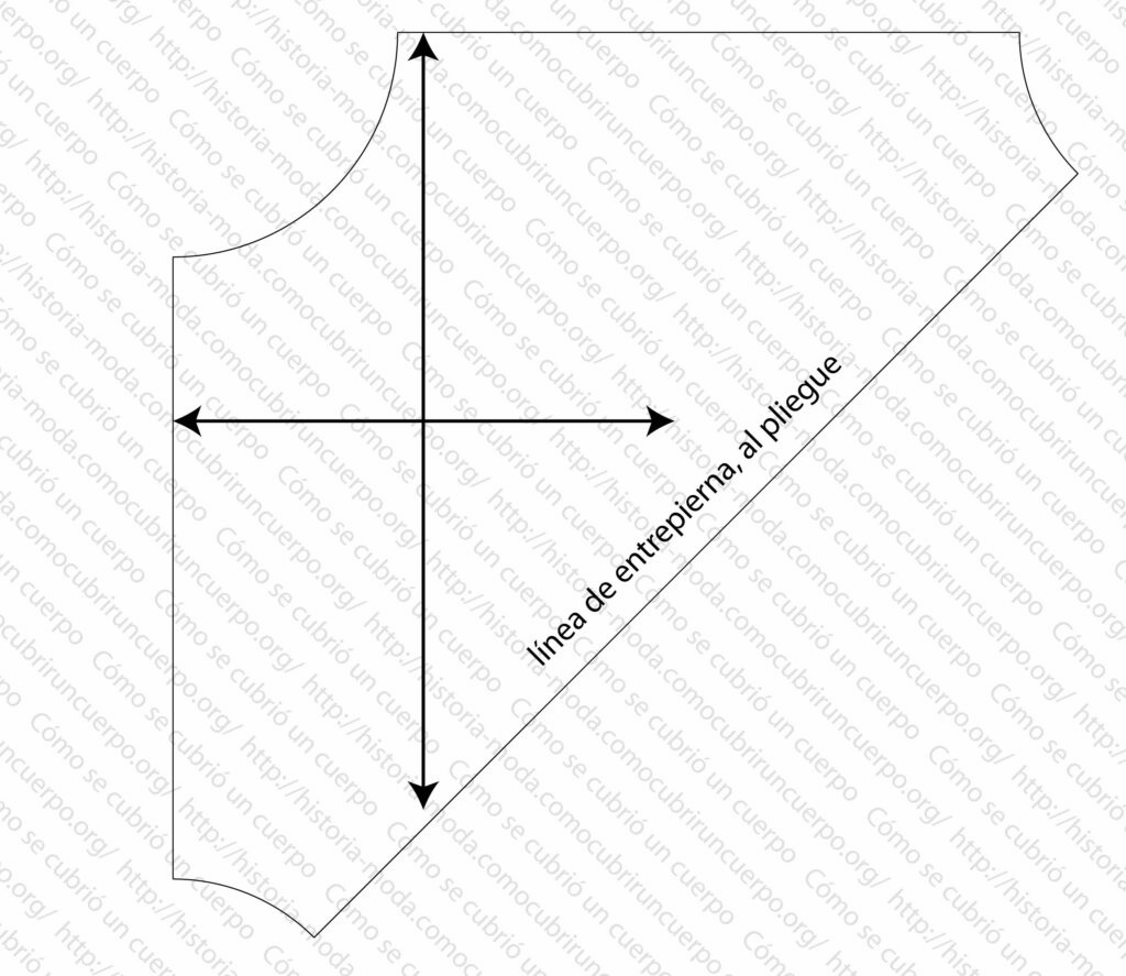 Patrón del sarouel con línea de entrepierna al pliegue y divisiones del cuerpo