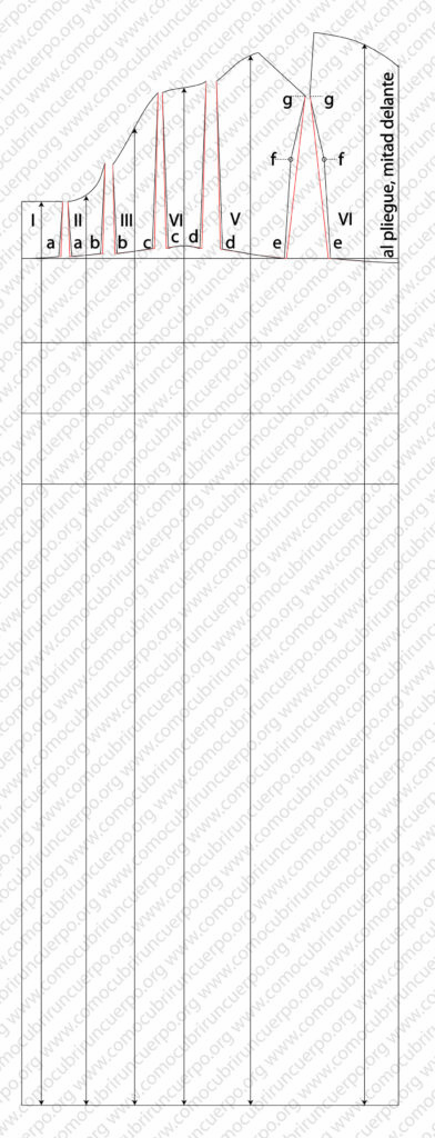 Costuras verticales del vestido desentallado en relación con el bustier base