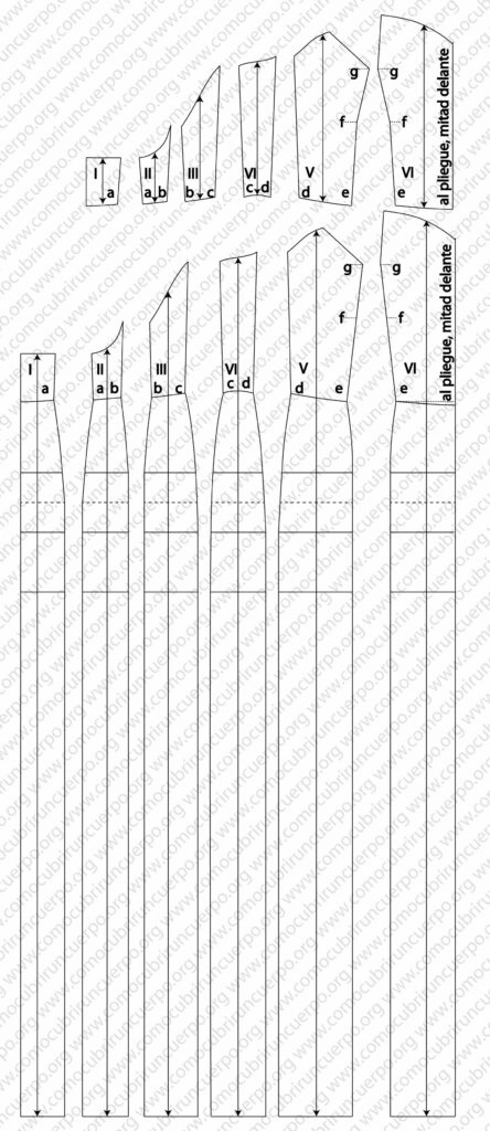 Piezas finales del patrón del vestido fourreau separadas a partir del bustier