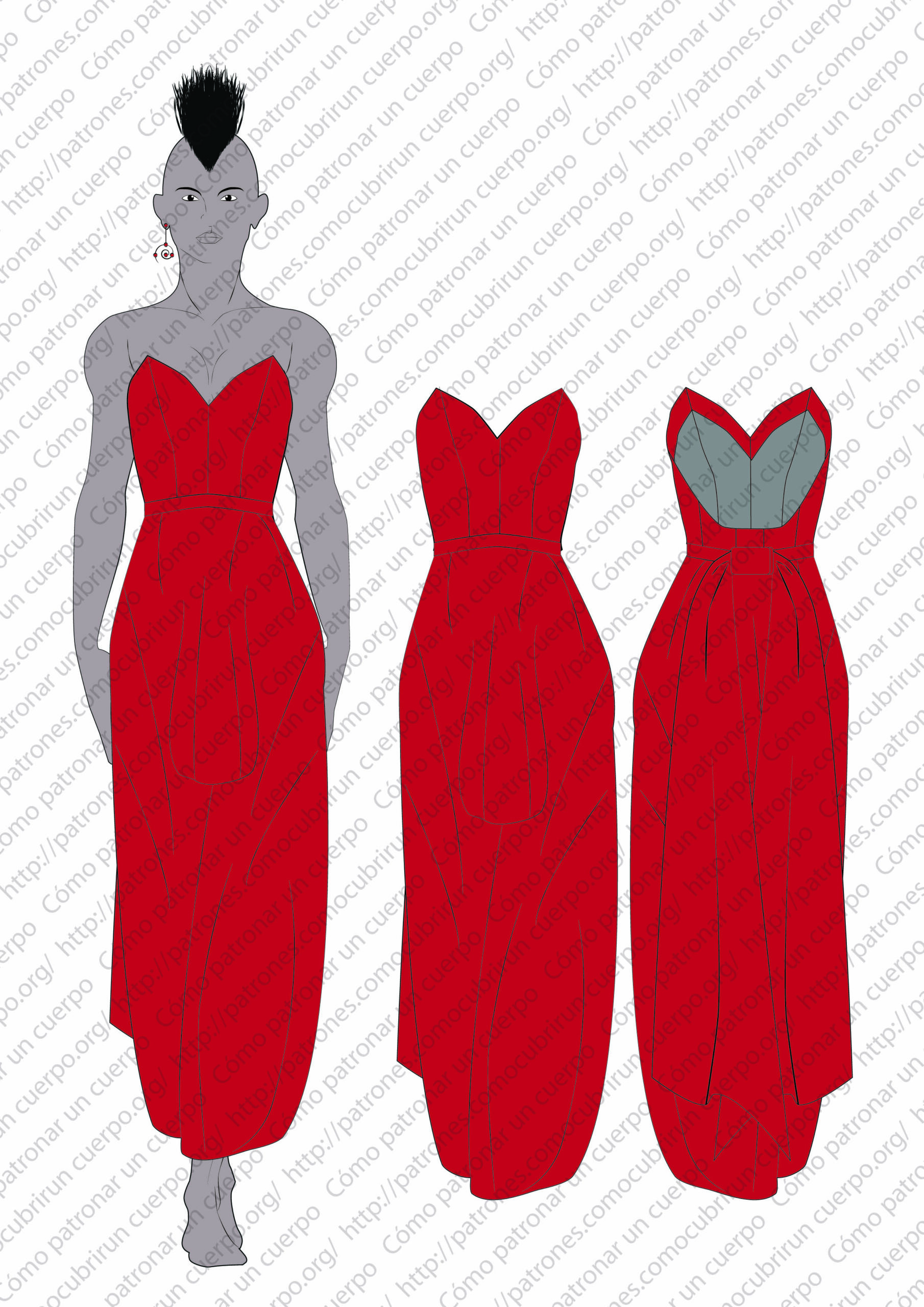 Bustier-braie abombachado con lazo, vista frontal y posterior del modelo