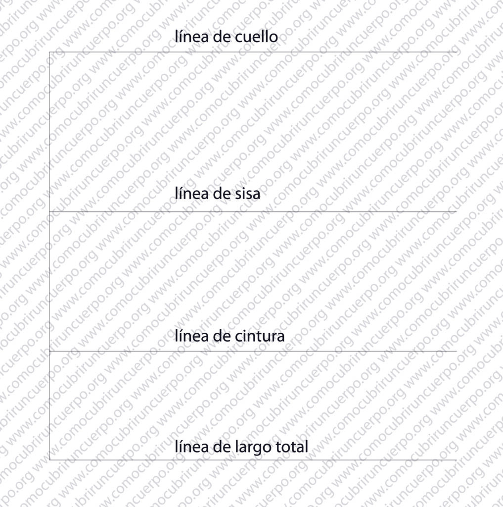 Líneas base del trazado del patrón del chaleco masculino: línea de cuello, sisa, cintura y largo total