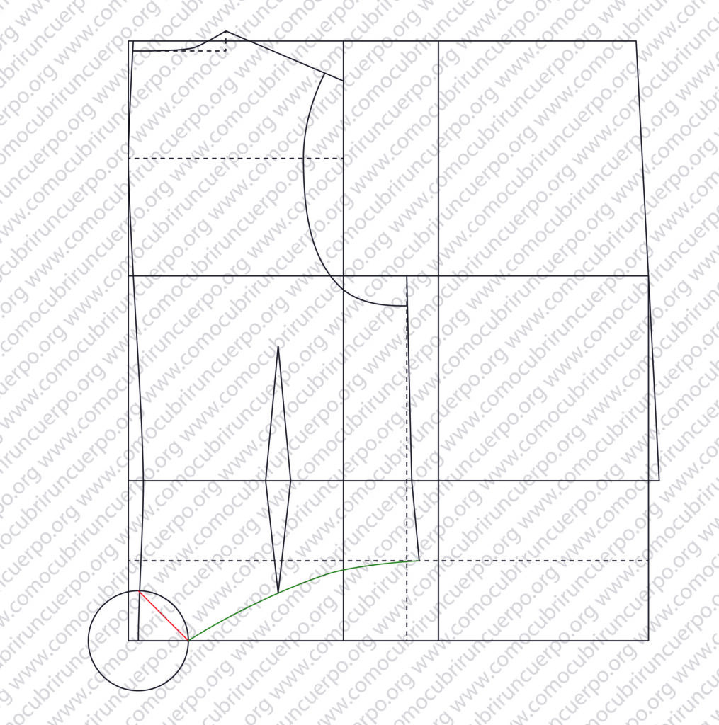 Pinza de entalle en la espalda del patrón del chaleco masculino para definir la forma del bajo
