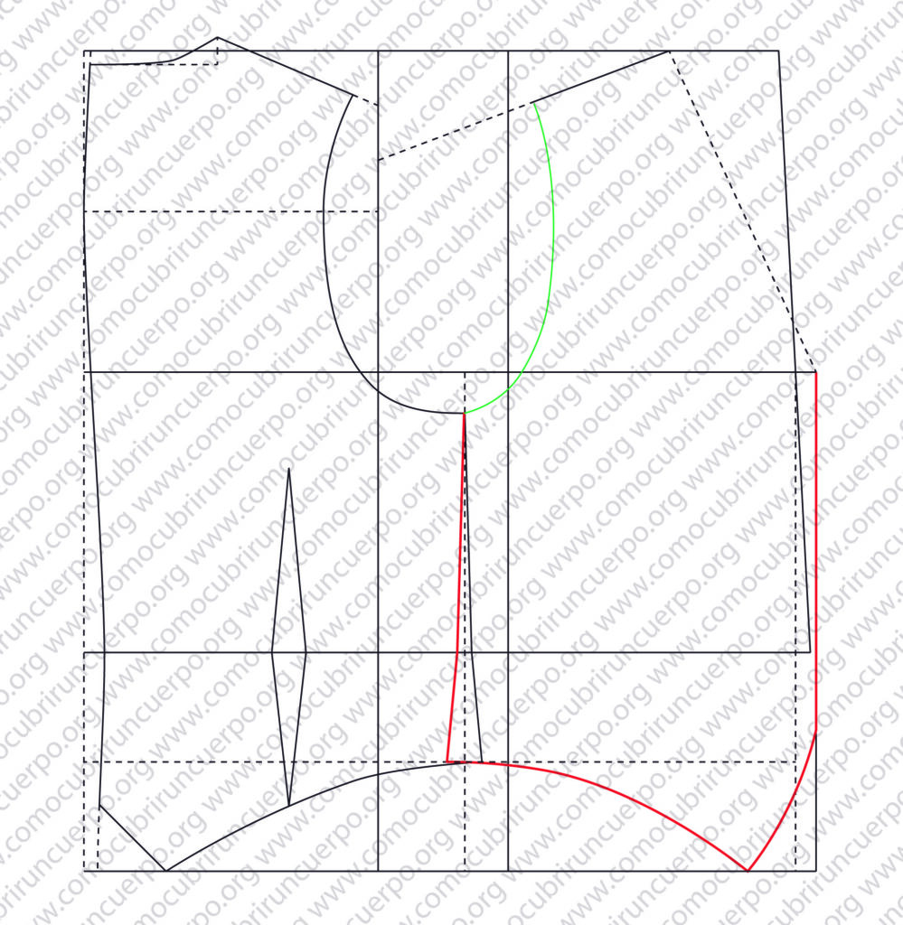 Trazado de la sisa del delantero del chaleco masculino igualando el hombro con la espalda