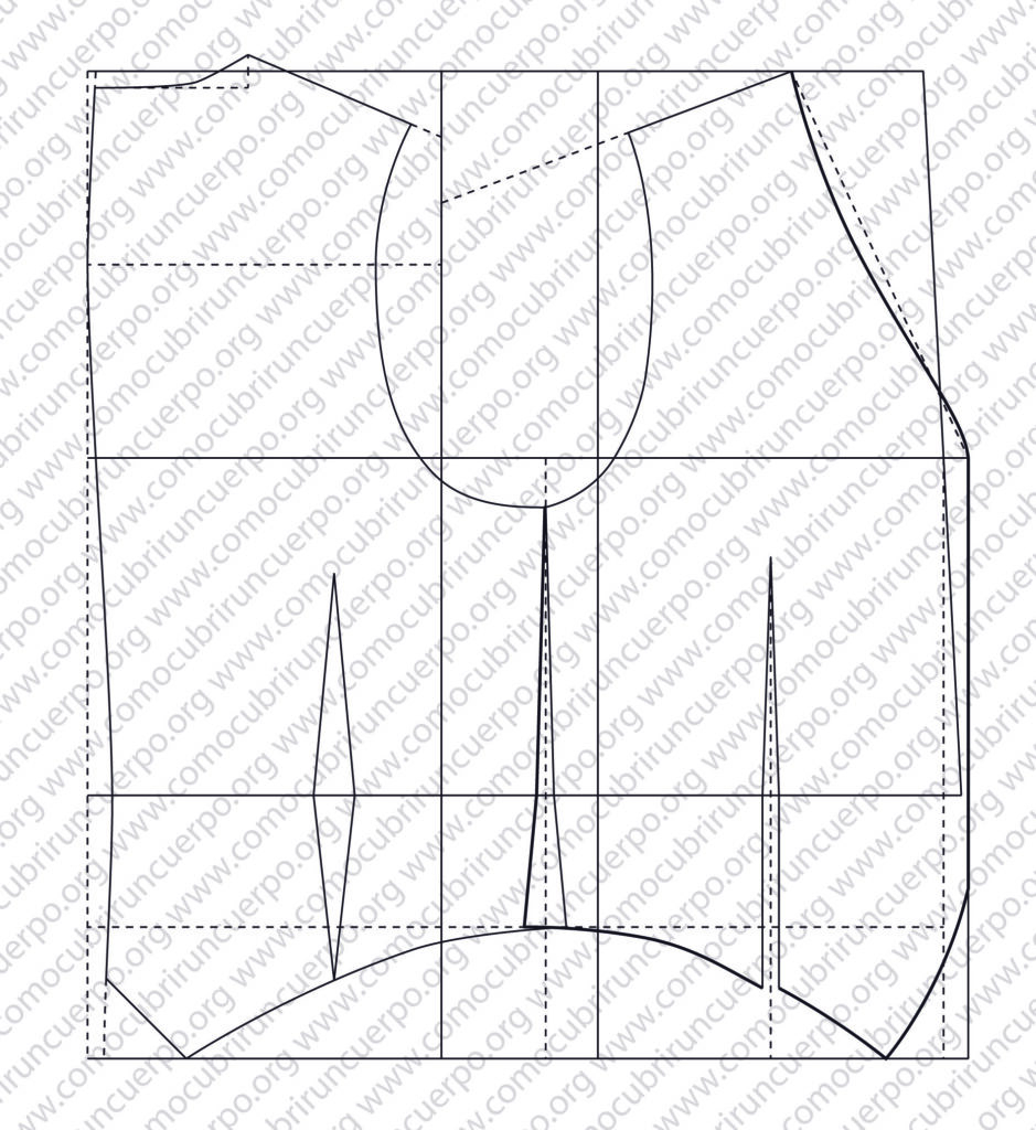 Patrón base del chaleco masculino con delantero y espalda completos