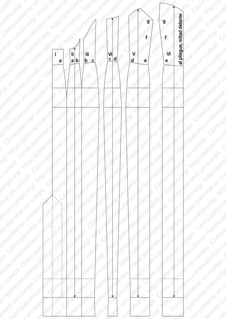 Unión por patronaje de los tres paños del patrón de atrás desde la cintura para la construcción del forro