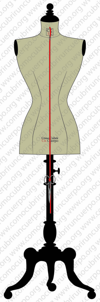 Uso de unas tijeras colgadas del bolduc para comprobar el aplomo vertical en el moulage