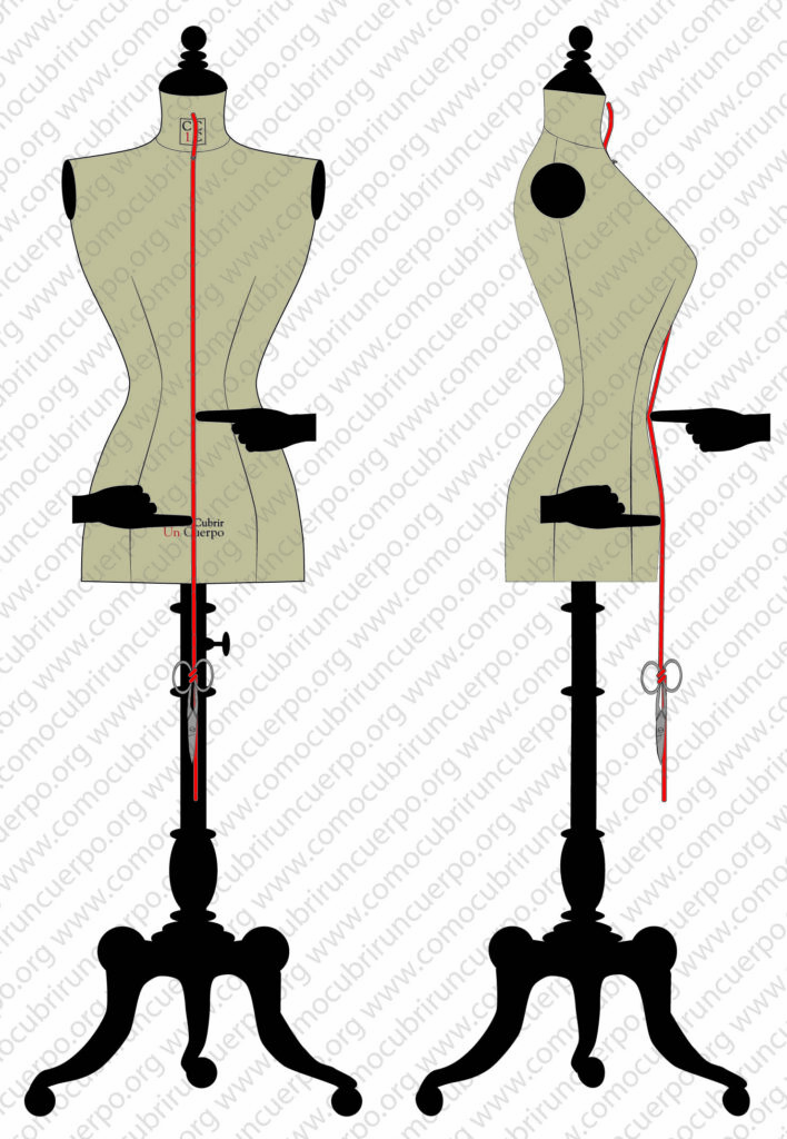 Control del aplomo del bolduc a nivel de la línea de cadera usando los dedos antes de fijarlo en la cintura