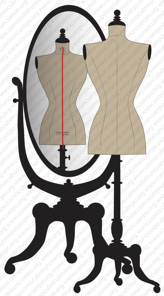 Comprobación del aplomo del bolduc de mitad delante mediante la visión especulada en el espejo