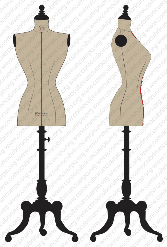 Bolduc de mitad delante terminado con alfileres alternados hacia arriba y hacia abajo