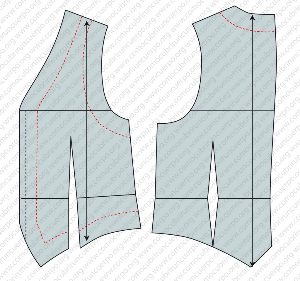 Trazado de las enformas del chaleco masculino en delantero y espalda