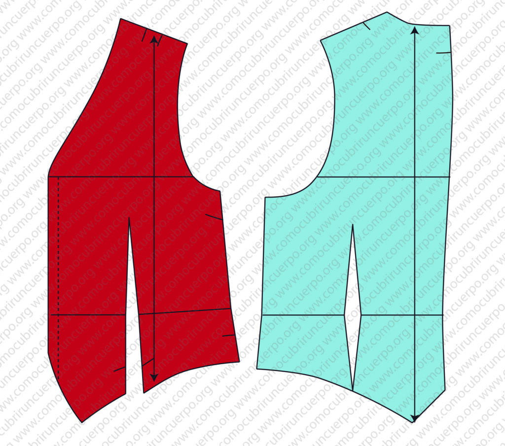 Delantero y espalda del chaleco masculino diferenciados por tela y forro