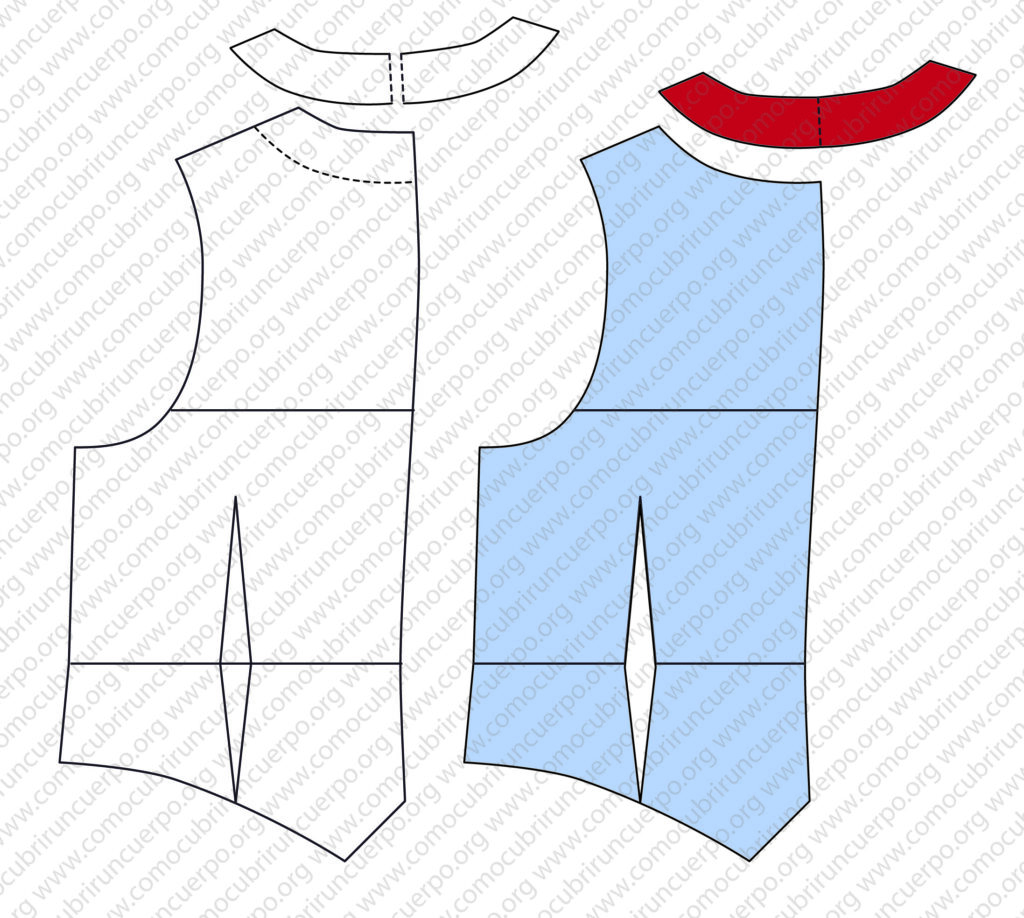 Despiece de la espalda del chaleco masculino en enforma y forro