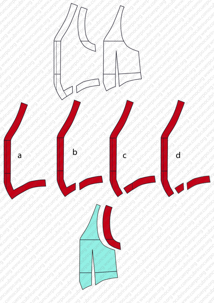 Variantes de despiece del delantero del chaleco masculino con enformas