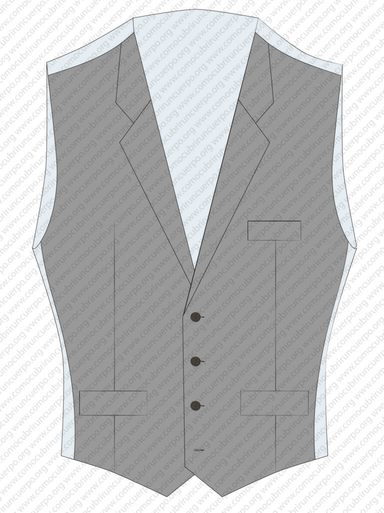 Chaleco masculino con cuello de inglesa y contra-inglesa, similar al de una americana clásica