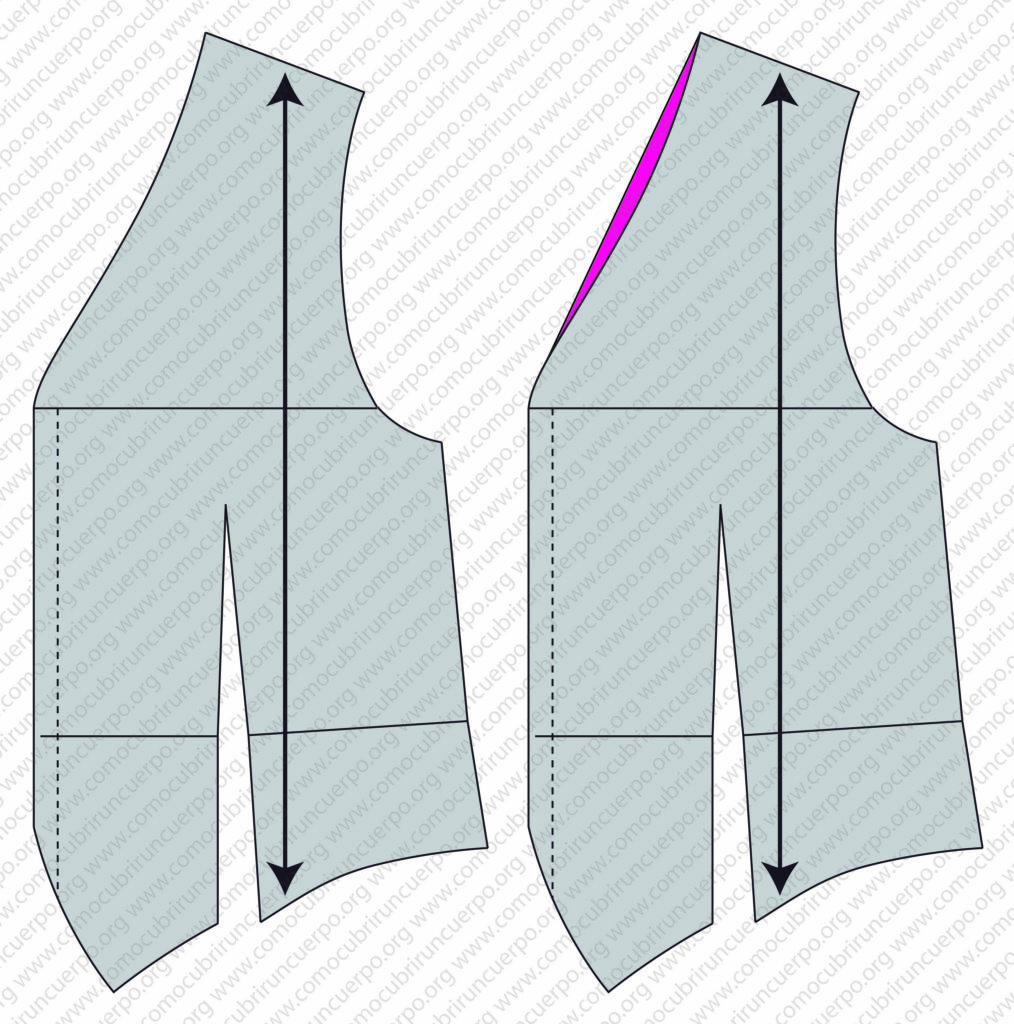 Esquema de chaleco con cuello o vista falsa sin quiebre, con pieza de cuello separada del delantero