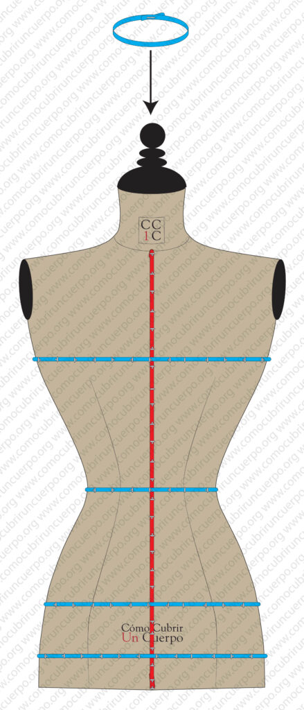 Maniquí de moulage con el bolduc del escote colocado como un anillo en la base del cuello