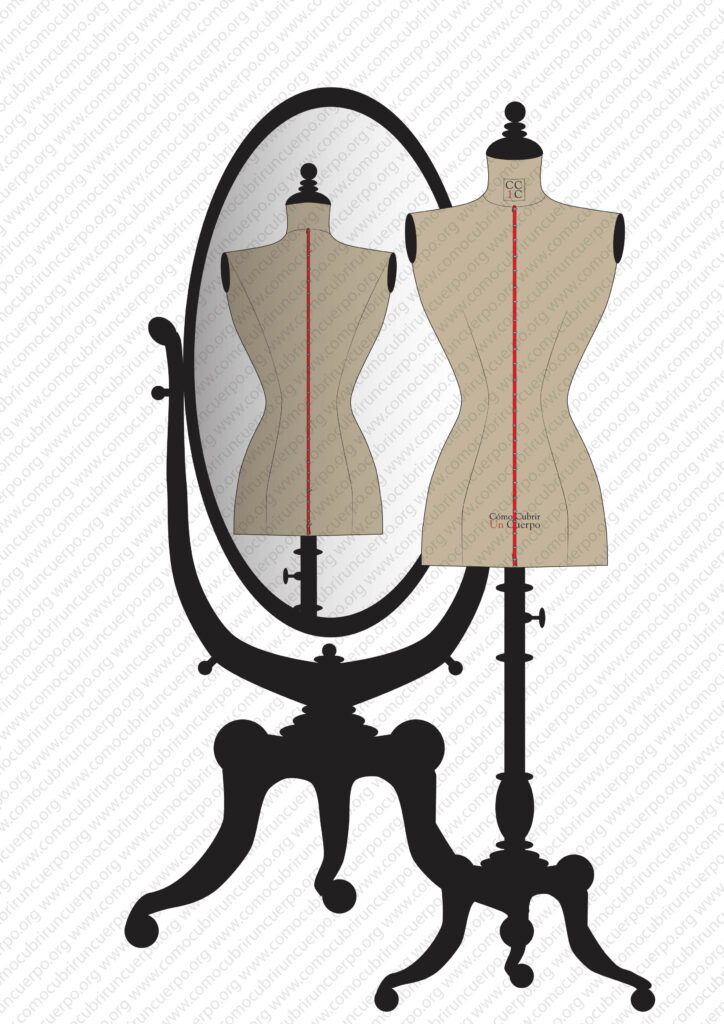 Maniquí de moulage con el bolduc de la mitad espalda colocado, comprobado con espejo