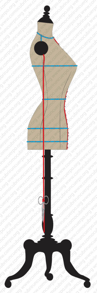 Maniquí de moulage con el bolduc de la costura lateral colgado a aplomo desde el tórax