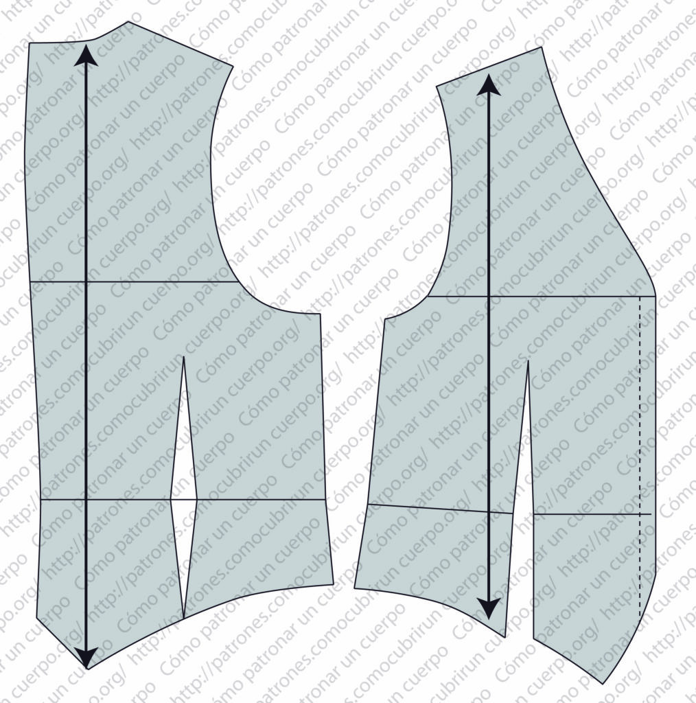 Patrón base del chaleco masculino utilizado como punto de partida para el chaleco de ceremonia sin espalda