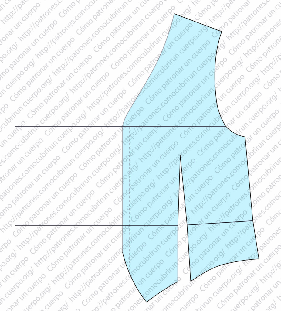 Transformación del delantero del chaleco masculino marcando el borde del doble pecho mediante la proporción de dos tercios